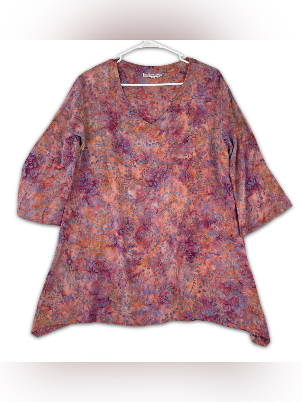 Eagle Ray Traders Top Womens L Large Pink Multi Floral 3/4 Sleeves V Neck